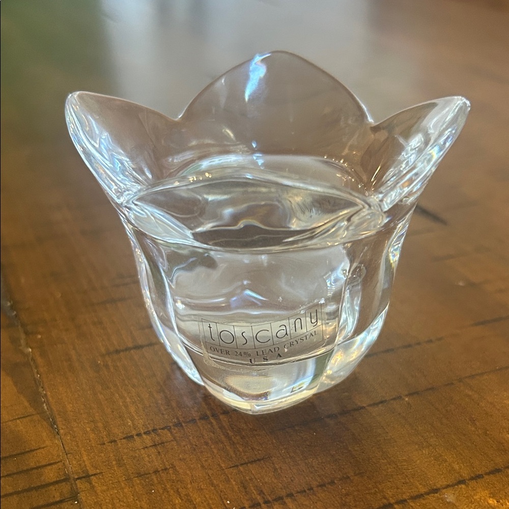Clear Crystal Flower Votive Holder Toscany. Made in USA